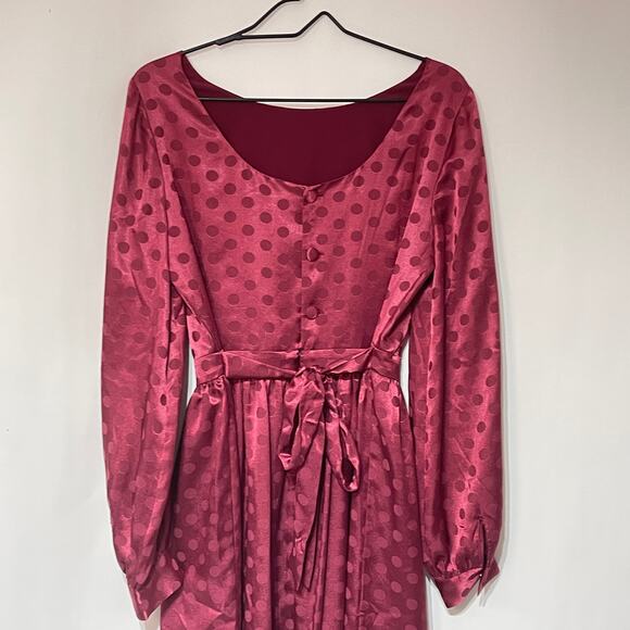 Modcloth Satin Dress Womens Medium Red Polka Dot Monochromatic Long Sleeves - Picture 4 of 14